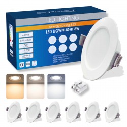 Faretto led da incasso 8W IP44 3000K 4000K 6000K selezionabile. Pack 6 pezxi