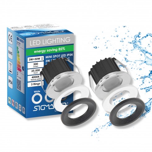Mini spot tondo da incasso 3W 220VAC IP54 30° 2 pz